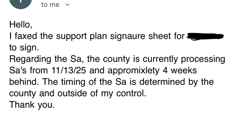 Case manager email about supervisor approval